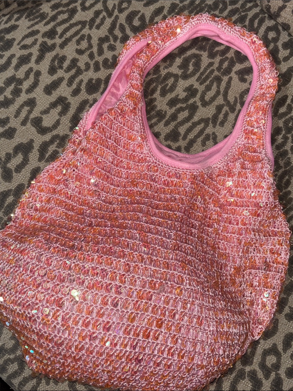 Far Nine authentic vintage y2k sequin crochet handbag light pink shoulder bag